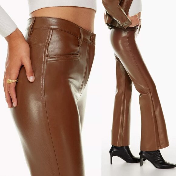 Wilfred Aritzia Beatrix Pants in Cognac Vegan Faux Leather Flared Pants 6 $148 - Picture 2 of 16